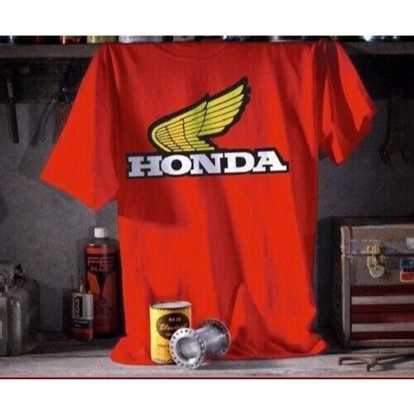 Honda Logo Red with Gold Wing Short Sleeve T-Shirt Metro Racing - NEW Fast Ship - Picture 1 of 6